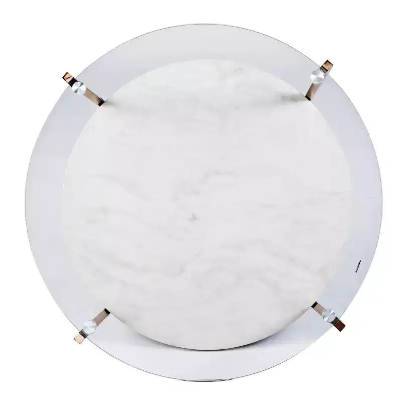Table basse ronde à plateau en verre et cadre en fer doré
