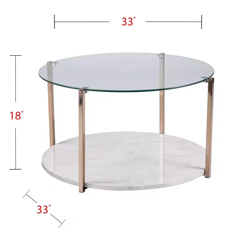 Table basse ronde à plateau en verre et cadre en fer doré
