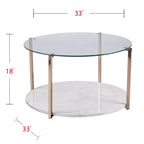 Table basse ronde à plateau en verre et cadre en fer doré