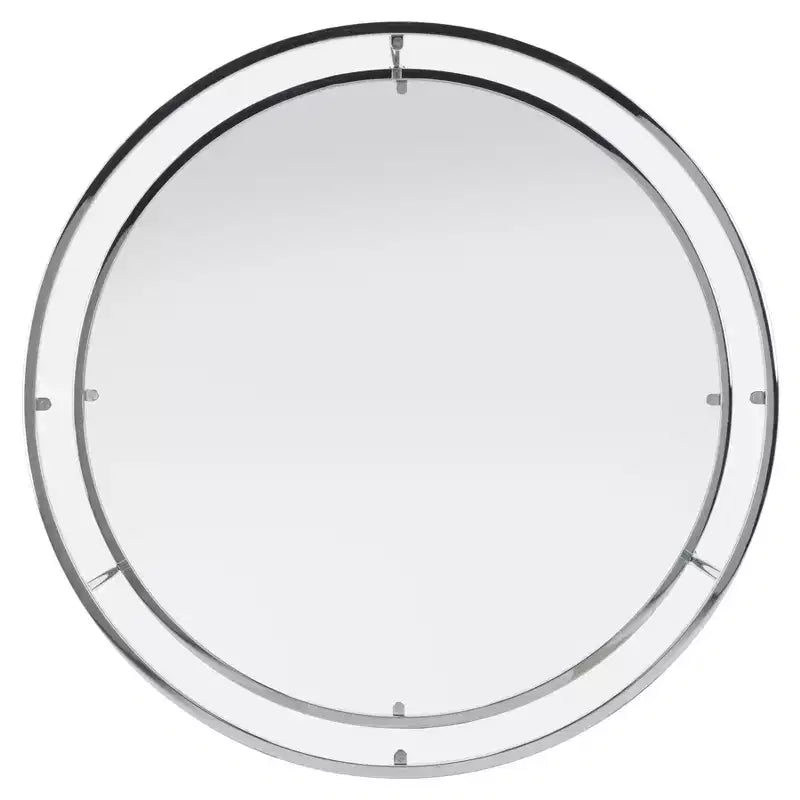 Table basse ronde avec plateau en verre et étagère miroir - Argentée