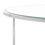 Table basse ronde avec plateau en verre et étagère miroir - Argentée