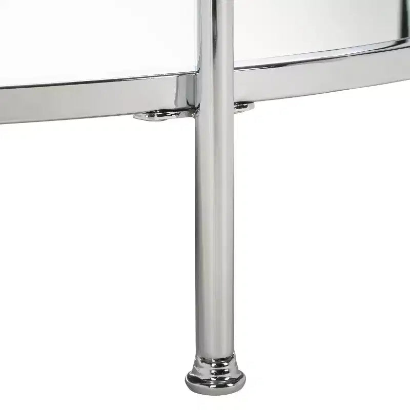 Table basse ronde avec plateau en verre et étagère miroir - Argentée