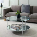 Table basse ronde avec plateau en verre et étagère miroir - Argentée