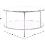 Table basse ronde avec plateau en verre et étagère miroir - Argentée