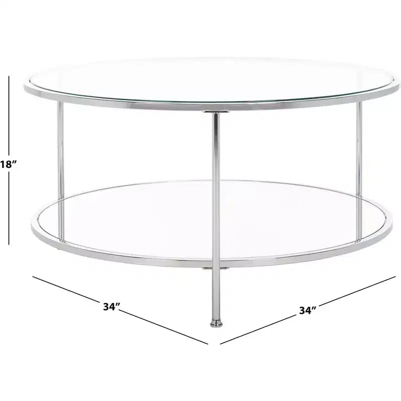 Table basse ronde avec plateau en verre et étagère miroir - Argentée