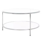 Table basse ronde avec plateau en verre et étagère miroir - Argentée