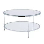 Table basse ronde avec plateau en verre et étagère miroir - Argentée
