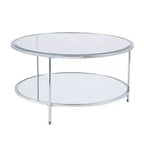 Table basse ronde avec plateau en verre et étagère miroir - Argentée