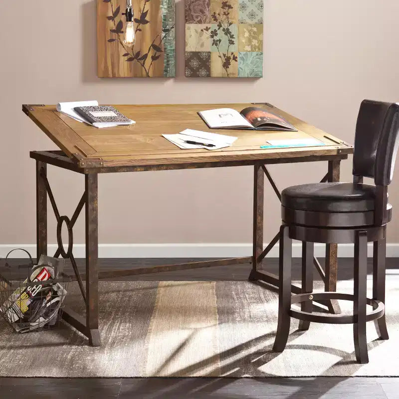 Table à dessin industrielle inclinable - Marron
