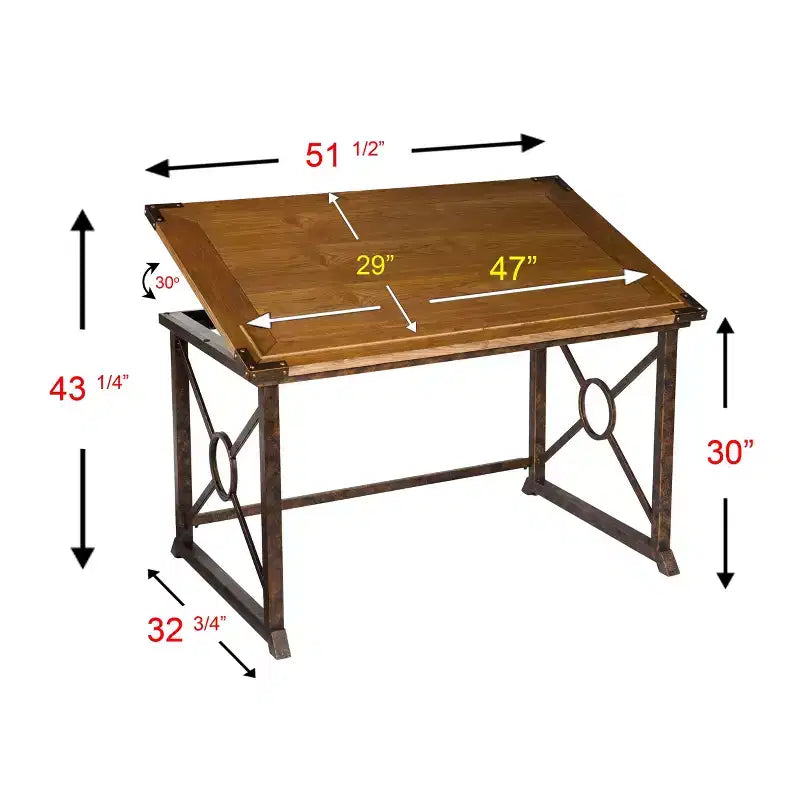 Table à dessin industrielle inclinable - Marron