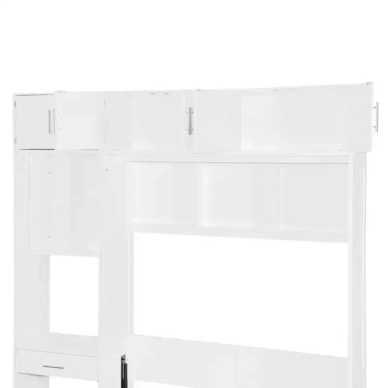 Lit escamotable mural simple avec armoire supérieure, étagères, lit pliant peu encombrant avec lumière et port USB