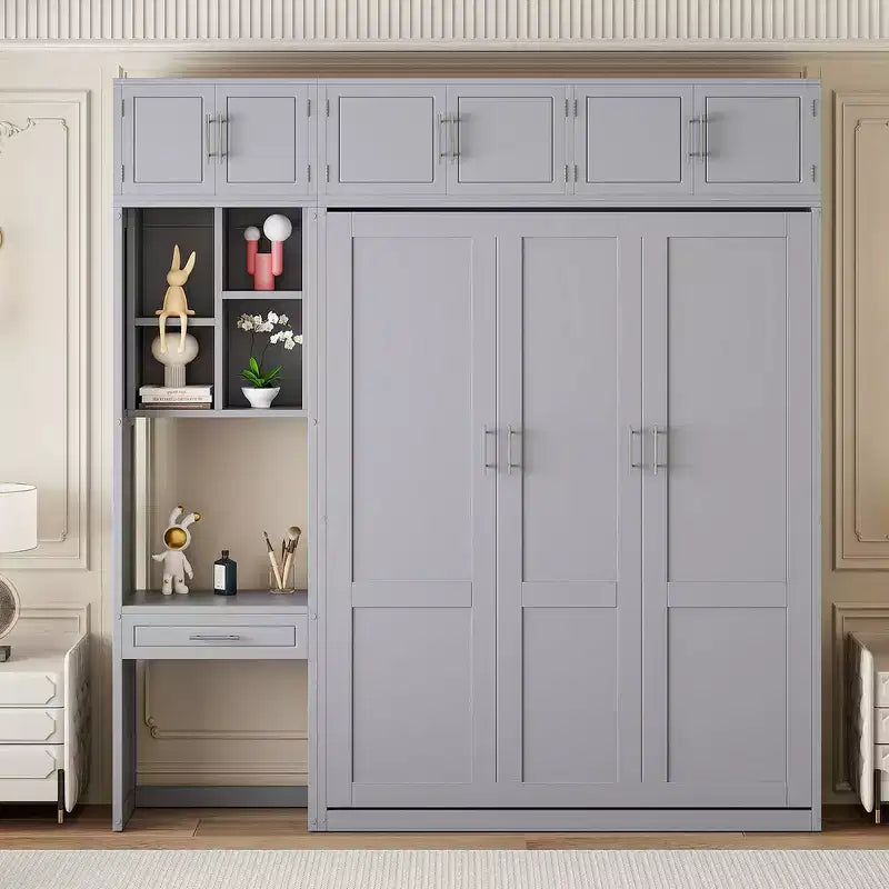 Lit escamotable mural simple avec armoire supérieure, étagères, lit pliant peu encombrant avec lumière et port USB