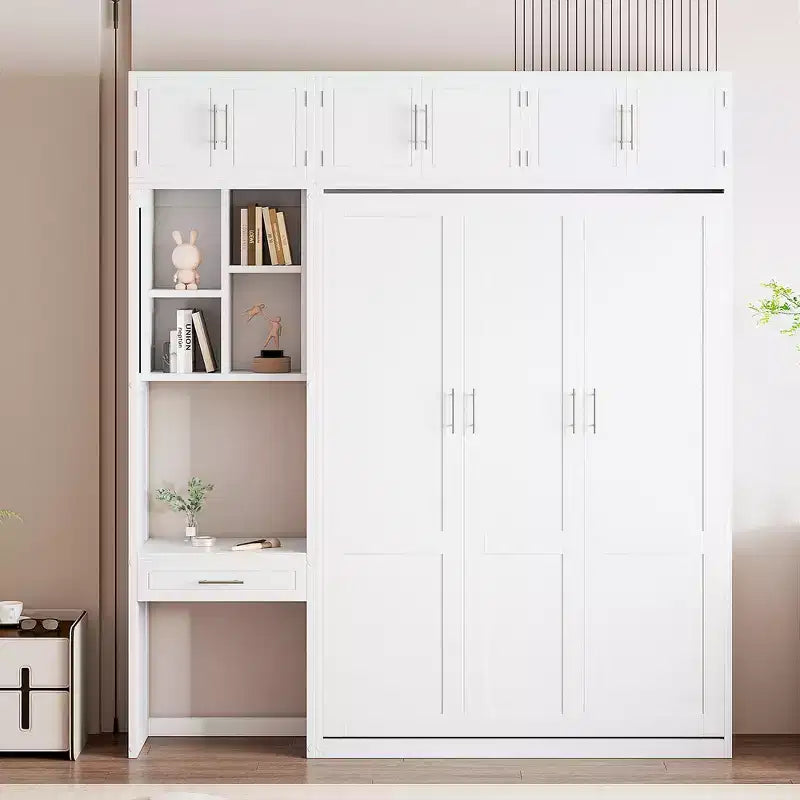 Lit escamotable mural simple avec armoire supérieure, étagères, lit pliant peu encombrant avec lumière et port USB