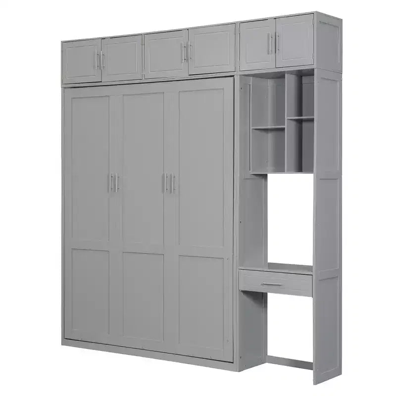 Lit escamotable mural simple avec armoire supérieure, étagères, lit pliant peu encombrant avec lumière et port USB