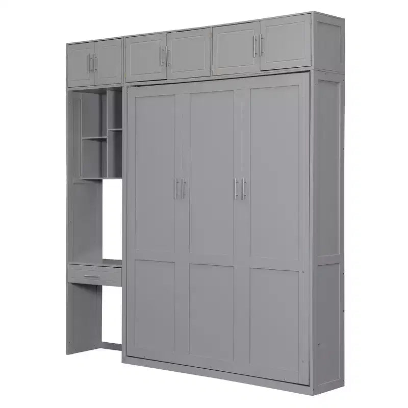Lit escamotable mural simple avec armoire supérieure, étagères, lit pliant peu encombrant avec lumière et port USB
