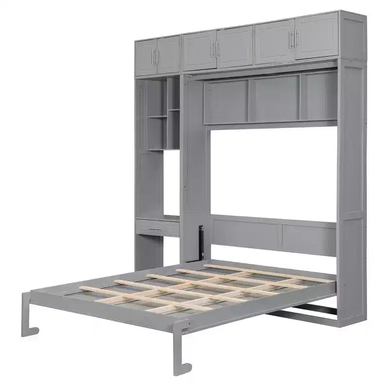 Lit escamotable mural simple avec armoire supérieure, étagères, lit pliant peu encombrant avec lumière et port USB