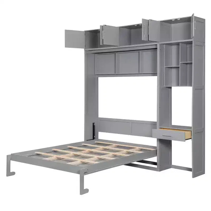 Lit escamotable mural simple avec armoire supérieure, étagères, lit pliant peu encombrant avec lumière et port USB