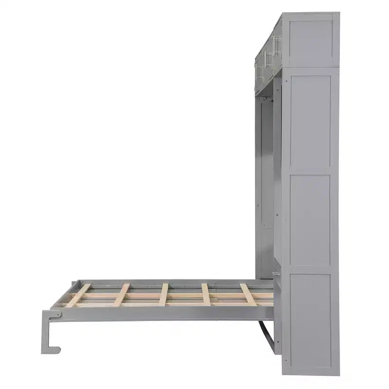 Lit escamotable mural simple avec armoire supérieure, étagères, lit pliant peu encombrant avec lumière et port USB