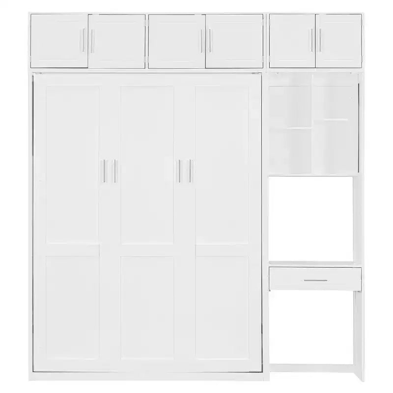 Lit escamotable mural simple avec armoire supérieure, étagères, lit pliant peu encombrant avec lumière et port USB