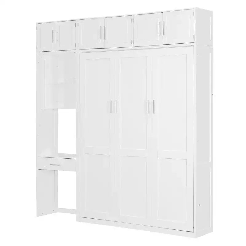 Lit escamotable mural simple avec armoire supérieure, étagères, lit pliant peu encombrant avec lumière et port USB