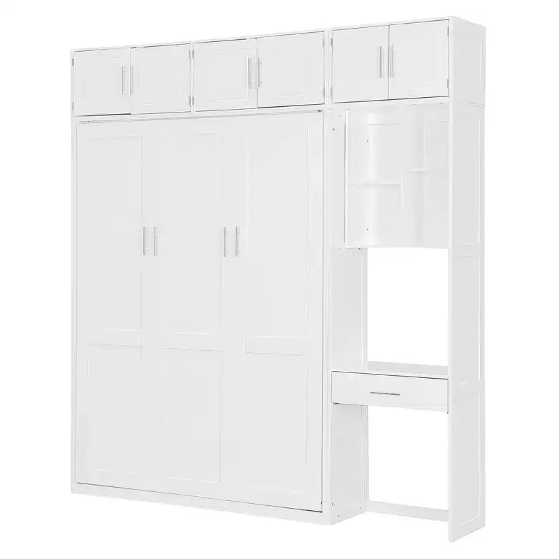 Lit escamotable mural simple avec armoire supérieure, étagères, lit pliant peu encombrant avec lumière et port USB