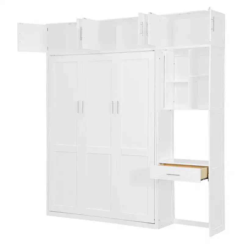 Lit escamotable mural simple avec armoire supérieure, étagères, lit pliant peu encombrant avec lumière et port USB