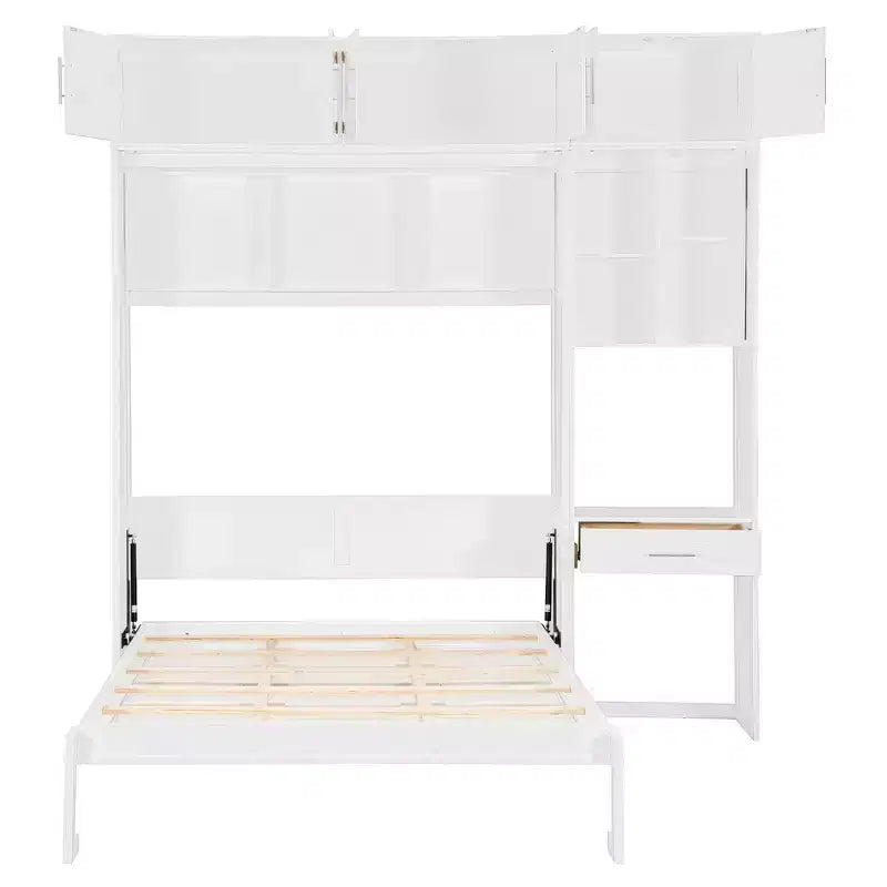 Lit escamotable mural simple avec armoire supérieure, étagères, lit pliant peu encombrant avec lumière et port USB