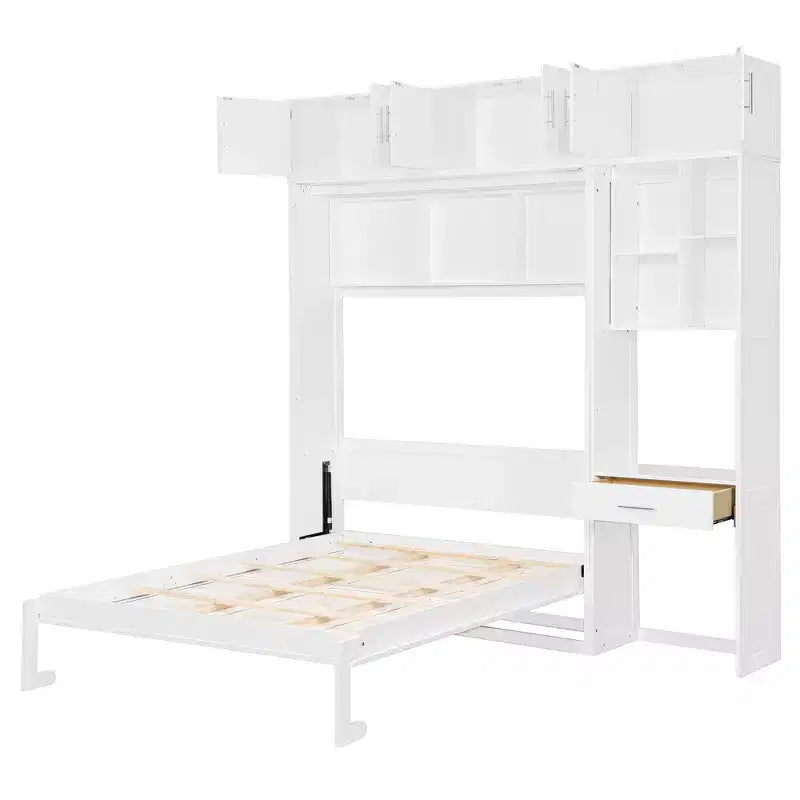 Lit escamotable mural simple avec armoire supérieure, étagères, lit pliant peu encombrant avec lumière et port USB