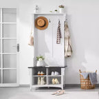 Banc d'entrée avec porte-manteau et rangement à chaussures, largeur 81 cm, étagères réglables et 5 crochets de suspension