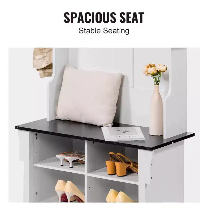 Banc d'entrée avec porte-manteau et rangement à chaussures, largeur 81 cm, étagères réglables et 5 crochets de suspension