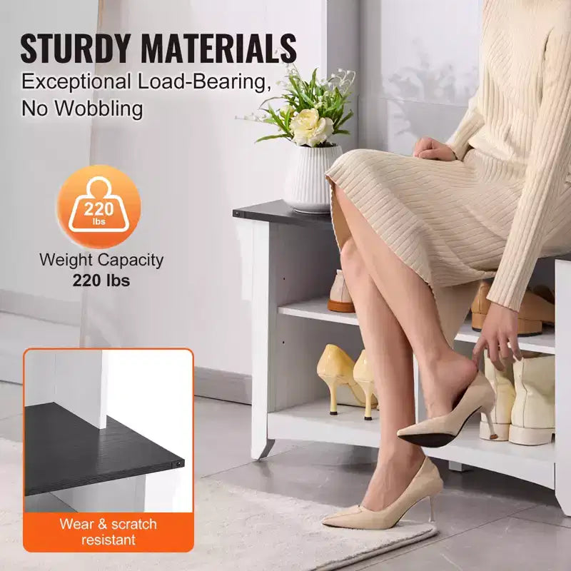 Banc d'entrée avec porte-manteau et rangement à chaussures, largeur 81 cm, étagères réglables et 5 crochets de suspension