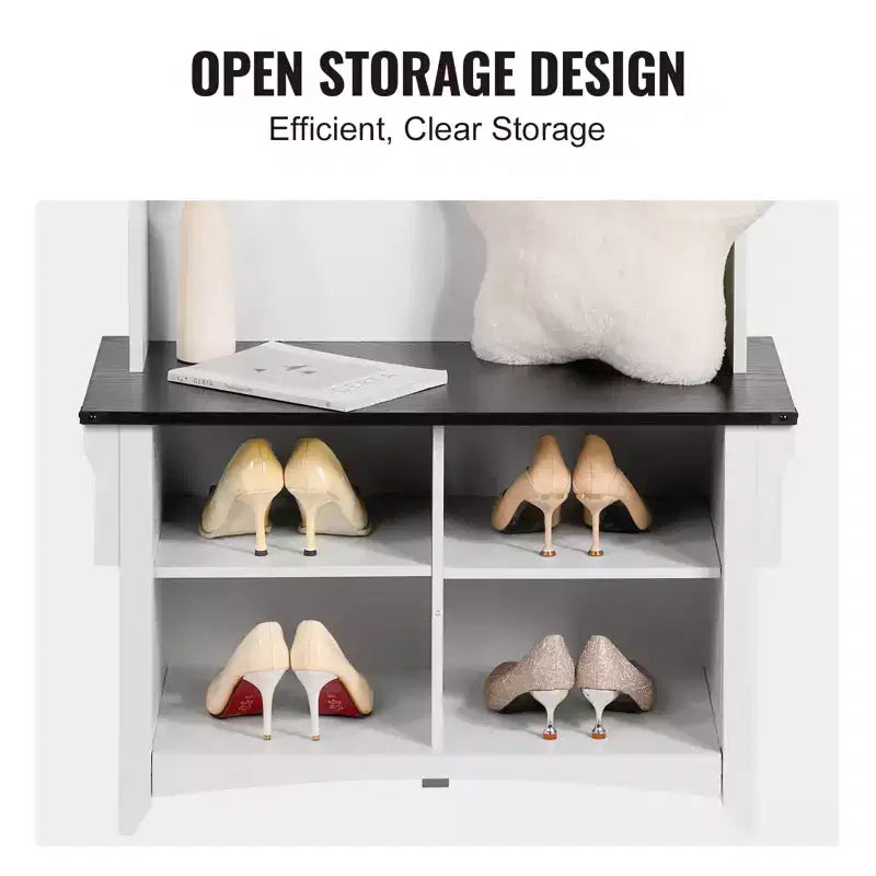 Banc d'entrée avec porte-manteau et rangement à chaussures, largeur 81 cm, étagères réglables et 5 crochets de suspension