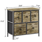 Commode en bois avec 5 tiroirs en tissu, table de chevet, poignée facile à tirer, gris