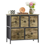 Commode en bois avec 5 tiroirs en tissu, table de chevet, poignée facile à tirer, gris
