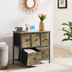 Commode en bois avec 5 tiroirs en tissu, table de chevet, poignée facile à tirer, gris