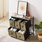 Commode en bois avec 5 tiroirs en tissu, table de chevet, poignée facile à tirer, gris