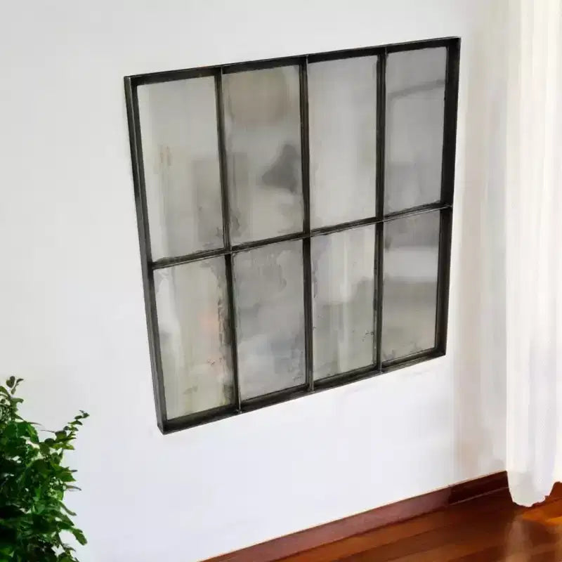 Miroir mural carré encadré en métal noir de 100 cm