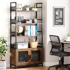 Bibliothèque industrielle avec armoire de rangement, étagère ouverte à 4 niveaux, 180 cm de hauteur