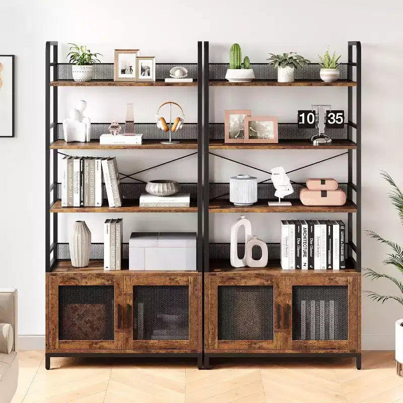 Bibliothèque industrielle avec armoire de rangement, étagère ouverte à 4 niveaux, 180 cm de hauteur