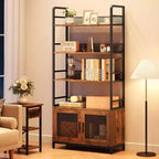 Bibliothèque industrielle avec armoire de rangement, étagère ouverte à 4 niveaux, 180 cm de hauteur