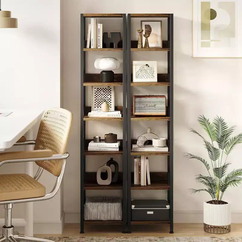 Bibliothèque industrielle avec armoire de rangement, étagère ouverte à 4 niveaux, 180 cm de hauteur