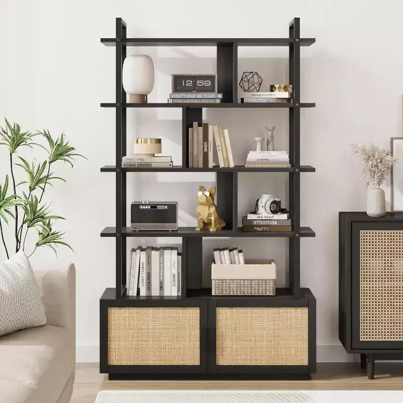 Bibliothèque industrielle avec armoire de rangement, étagère ouverte à 4 niveaux, 180 cm de hauteur