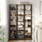 Bibliothèque industrielle avec armoire de rangement, étagère ouverte à 4 niveaux, 180 cm de hauteur
