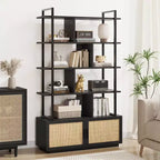 Bibliothèque industrielle avec armoire de rangement, étagère ouverte à 4 niveaux, 180 cm de hauteur