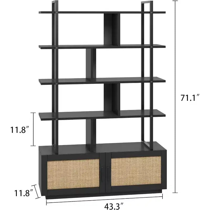 Bibliothèque industrielle avec armoire de rangement, étagère ouverte à 4 niveaux, 180 cm de hauteur