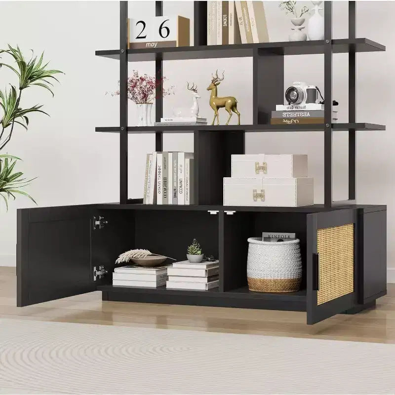 Bibliothèque industrielle avec armoire de rangement, étagère ouverte à 4 niveaux, 180 cm de hauteur