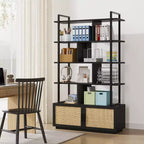 Bibliothèque industrielle avec armoire de rangement, étagère ouverte à 4 niveaux, 180 cm de hauteur