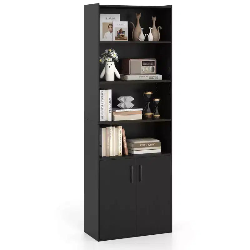 Bibliothèque de 178 cm de haut avec étagères réglables et armoire à 2 portes