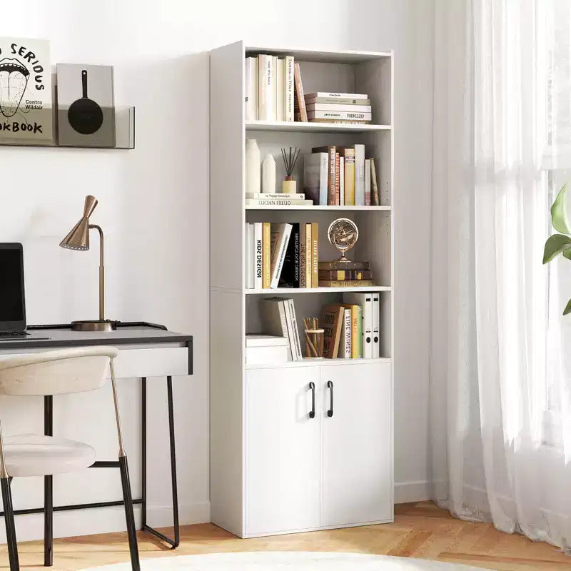Bibliothèque de 178 cm de haut avec étagères réglables et armoire à 2 portes