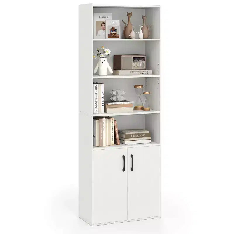 Bibliothèque de 178 cm de haut avec étagères réglables et armoire à 2 portes